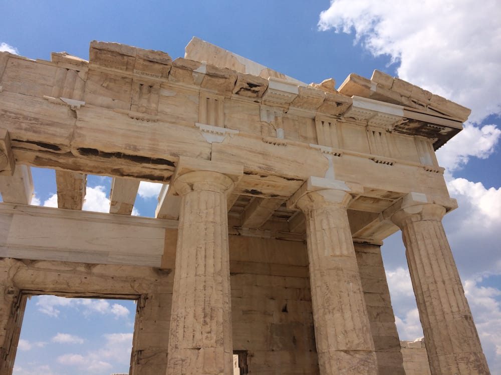 The white bits are repaired bits on the Acropolis