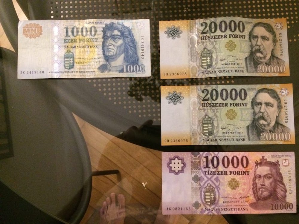 The Hungarian dollar is called the Forint, makes 100E look like 120,000!