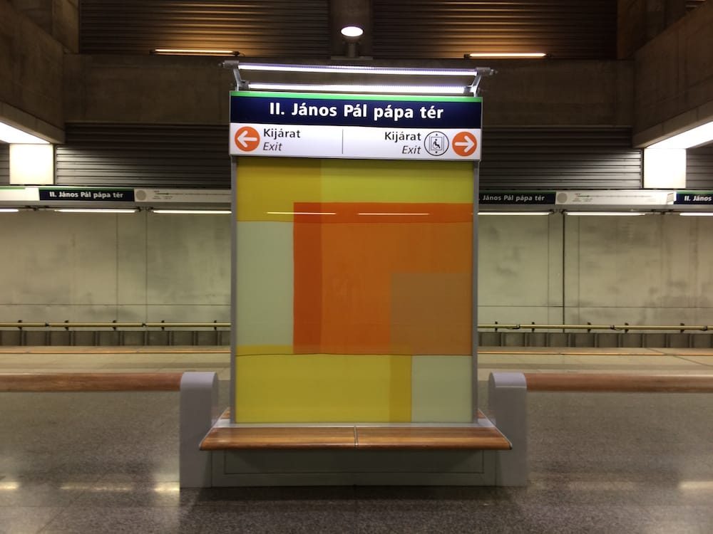 A bench at our home subway stop, Janos Pal Papa Ter