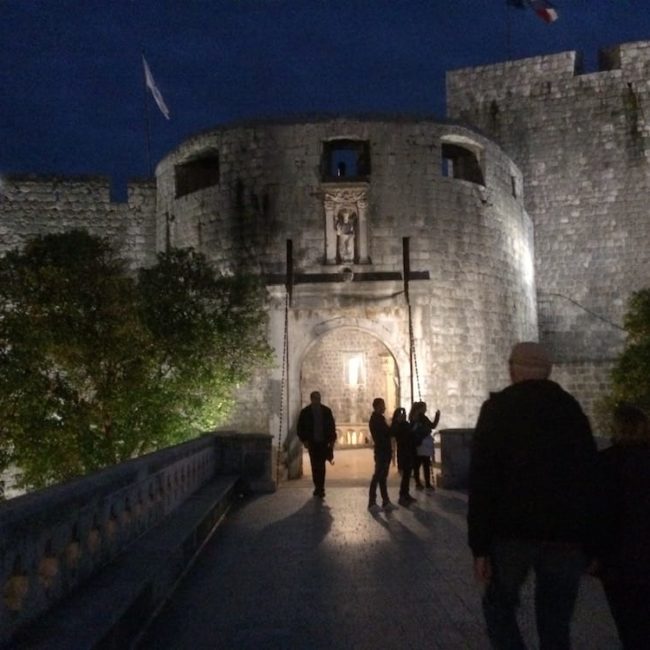 The entrance to the Old Town Citadel, Dubrovnik at night