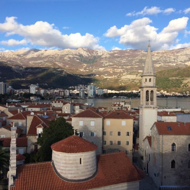 Looking back toward Budva Town Centar from the Muzej (museum) at the Citadel with Old Town in the foreground