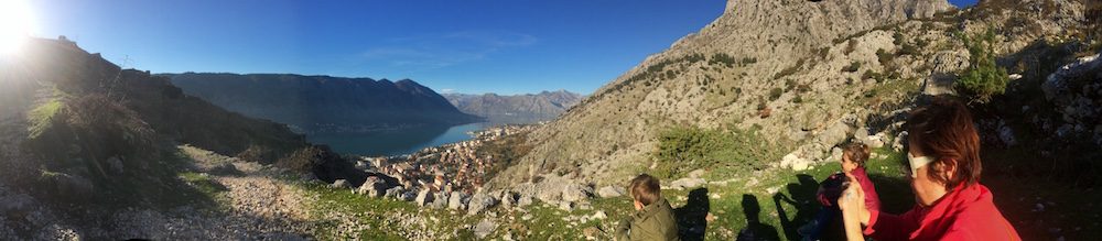 The view halfway up the hike on the riverside entrance of the castle wall, Kotor.