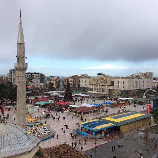 Skanderberg Square seen from the top of the Clock Tower