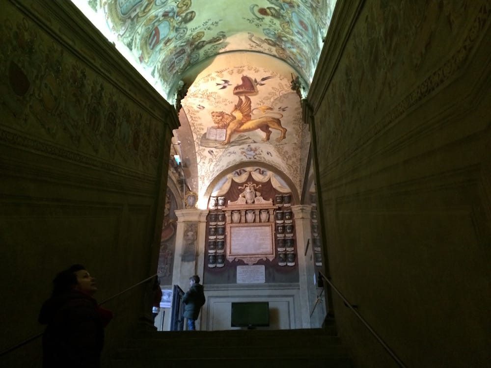 We happened upon the Archiginnasio of Bologna, where they studied surgery on cadavers from the 16th Century