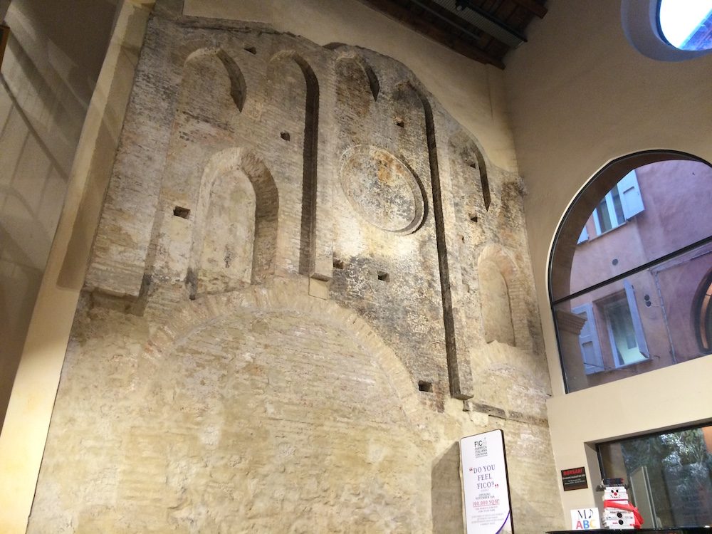 Coop, in Bologna, the most amazing bookstore we've ever seen, inside you can see the old walls