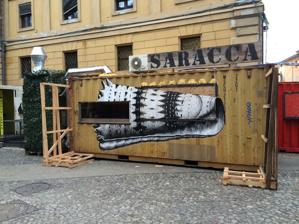 A container/art installation in the Saracca neighborhood, Bologna, some great street are