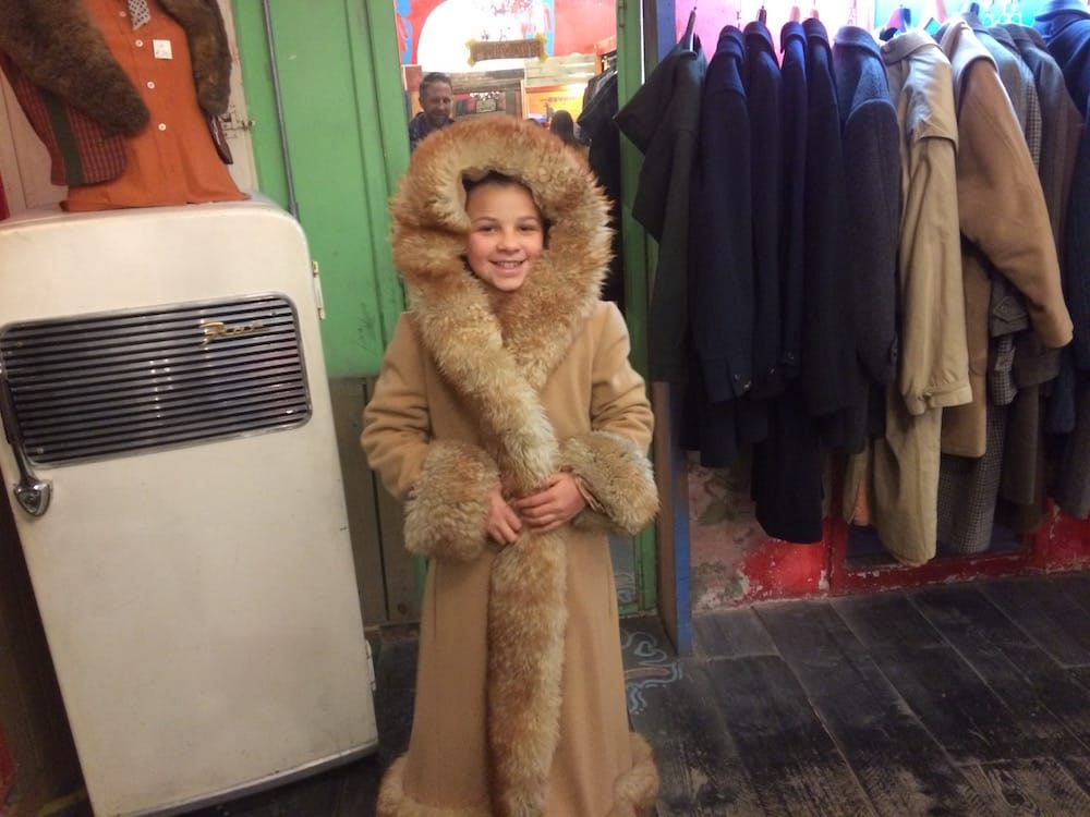 The thrift store, Melrose Vintage was a wonderfu stop on our way to La Menagere, Ms.11 really hates this fur coat