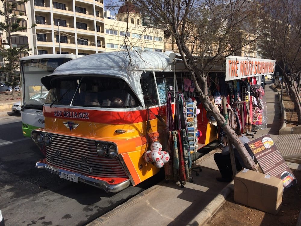 A bus from Malta's bygone era, now it's a roadside souvenir shop