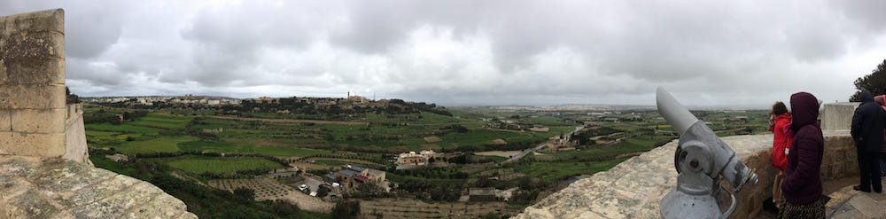 A panorama from the wall at Mdina looking out to the sea