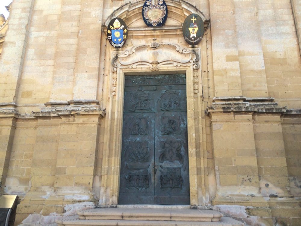 The beautiful front door of St. George's Basilica, Gozo