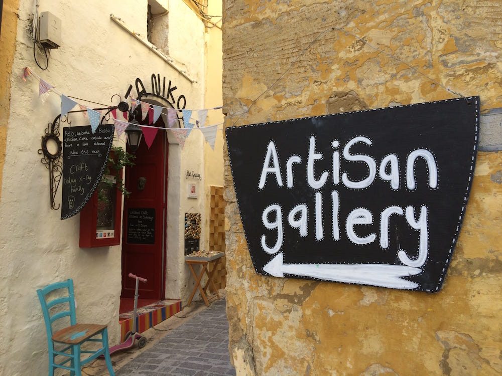 The Artisan Gallery on a small alley in Gozo